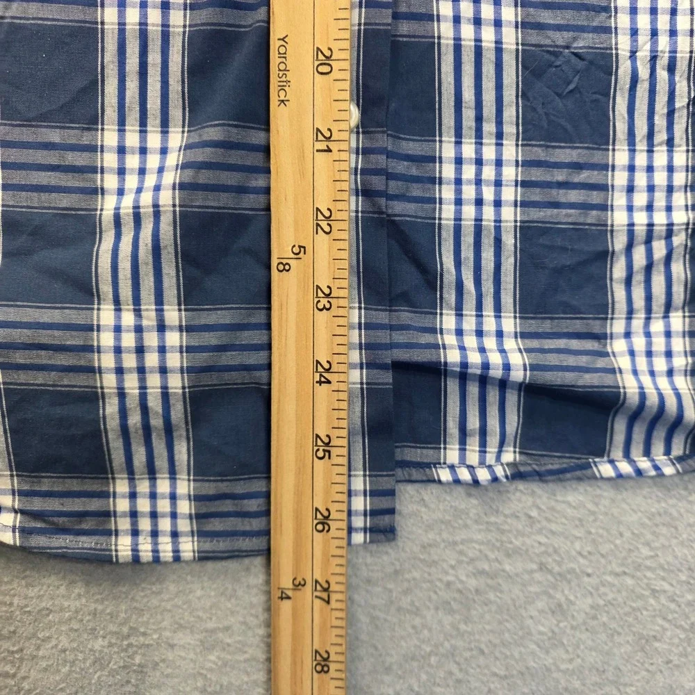 Beverly Hills Polo Club Button Front Shirt Long Sleeve Boys 14-16 Blue Plaid